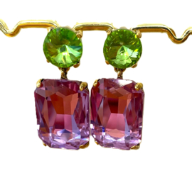 Oorbellen kristal lila/groen