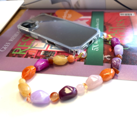 Telefoonkoord kralen acryl/natuursteen oranje/roze