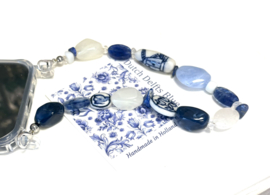 Telefoonkoord grote kralen/natuursteen Delftsblauw