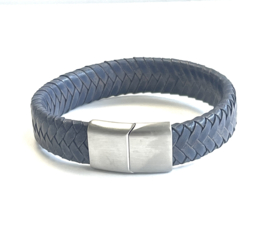 Heren armband gevlochten leer jeans 15mm