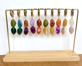 Oorringen met acryl kralen oranje/cognac