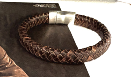 Heren armband gevlochten leer donker bruin 10mm