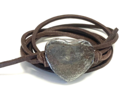 Armband leren veter met metallic hart