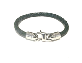 Heren armband rond gevlochten leer groen