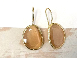 Oorbellen cateye steen nude