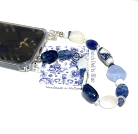 Telefoonkoord grote kralen/natuursteen Delftsblauw