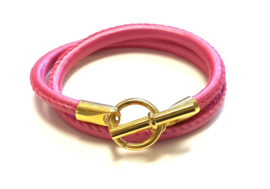 Armband leer hermes style roze/goud