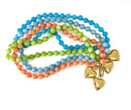 Ketting oranje chalcedoon kralen 10mm/hart goud