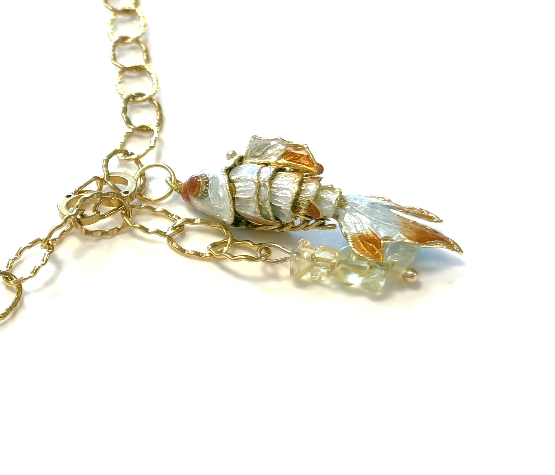 Ketting vis emaille cloisonné met citrien