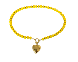 Ketting glaskralen geel /hart goud