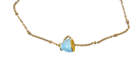 Ketting stainless steel goud met licht blauw theekopje