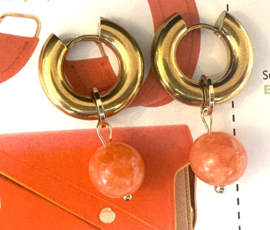 Earrings gold orange jade
