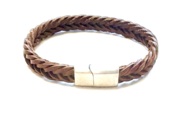 Heren armband bruin leer fishtail gevlochten