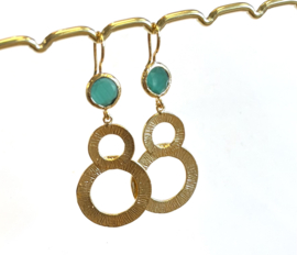 Oorbellen gouden cirkels cateye stone smaragd groen