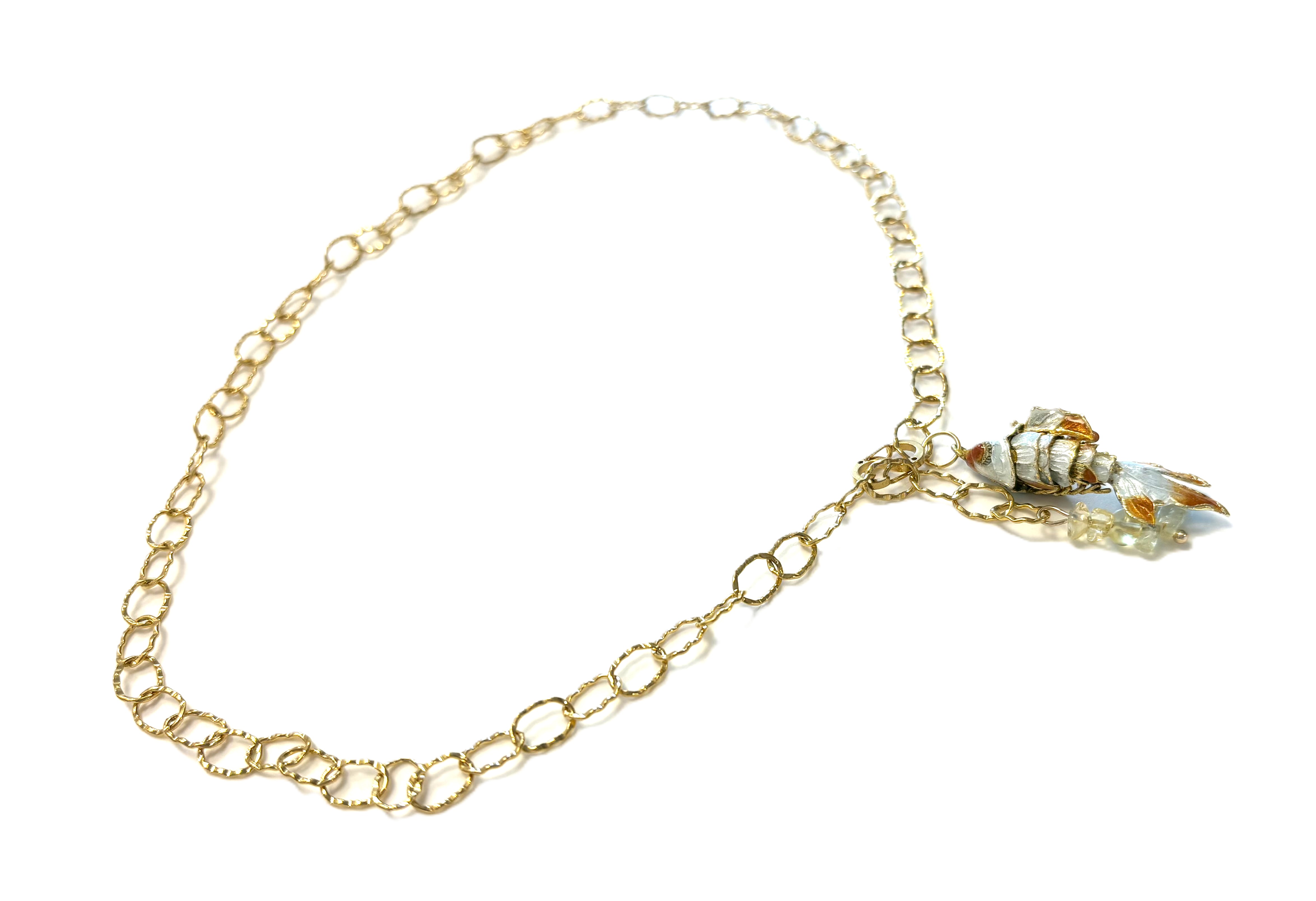 Ketting vis emaille cloisonné met citrien