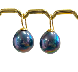 Klassieke parel oorbellen Tahiti-pacific blue/goud