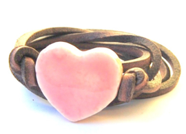 Armband leren veter met roze hart