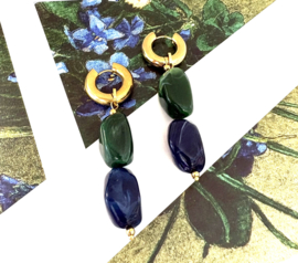 Oorringen met acryl kralen blauw/groen