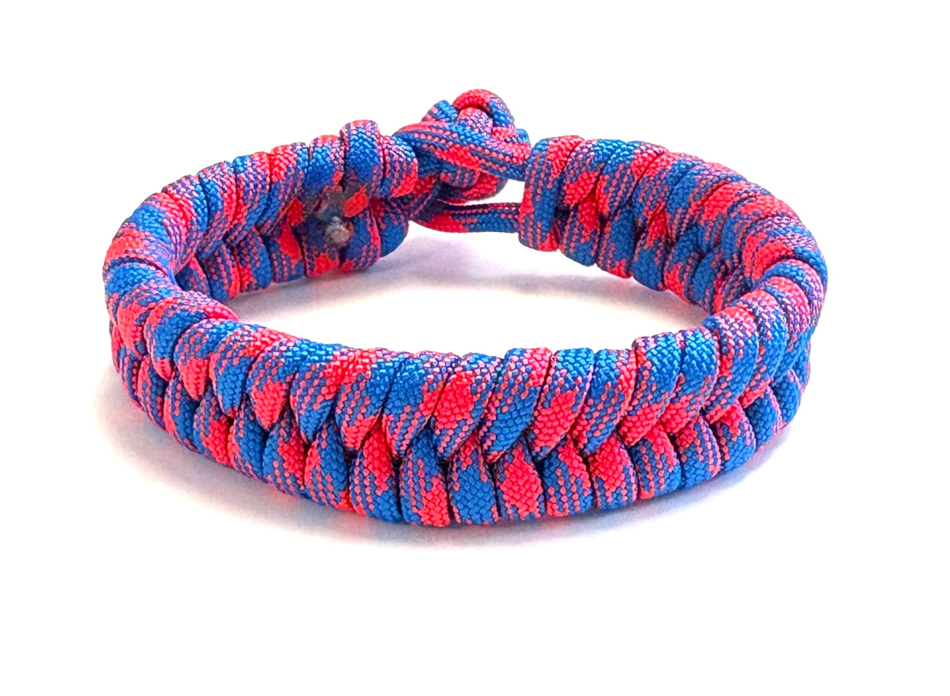 Heren armband gevlochten paracord roze/blauw