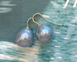 Klassieke parel  oorbellen ocean blue/goud