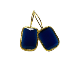 Oorbellen cateye steen rechthoek donker blauw