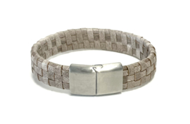 Heren armband taupe leer square gevlochten