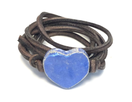Armband leren veter met lavendel hart