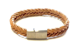 Heren armband naturel leer  fishtail gevlochten
