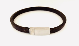 Heren armband leer bruin smal