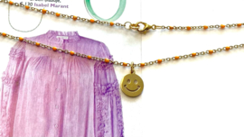 Ketting ballchain oranje smiley