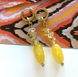 Oorringen resin citrien warm geel
