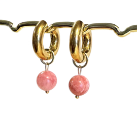 Earrings gold pink rhodochrosite