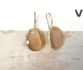 Oorbellen cateye steen nude