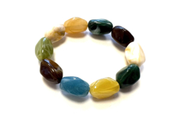 Bracelet large beads green/blue/brown/yellow
