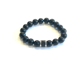 Heren armband onyx met stainless steel kraal