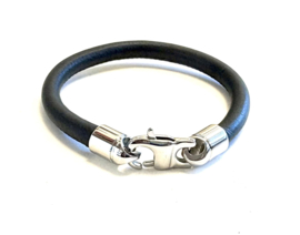 Heren armband rond leer zwart