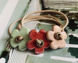 Armband bloem groen/vintage rood/roze