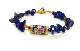 Armband natuursteen Lapis en kraal bloem