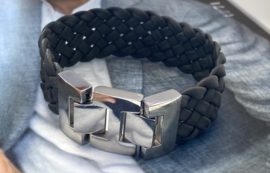 Heren armband gevlochten nappa leer breed airforce dark