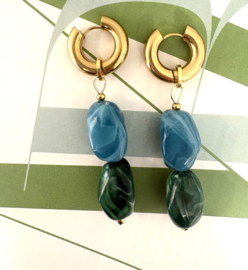 Earrings with green and blue acrylic beads