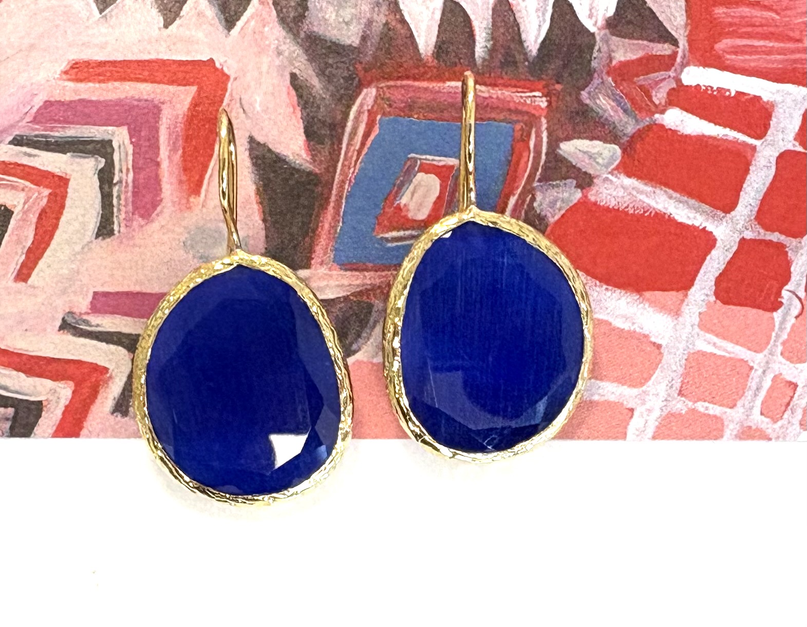 Oorbellen grote cateye steen kobalt blauw