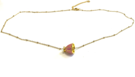 Ketting stainless steel goud met  roze theekopje