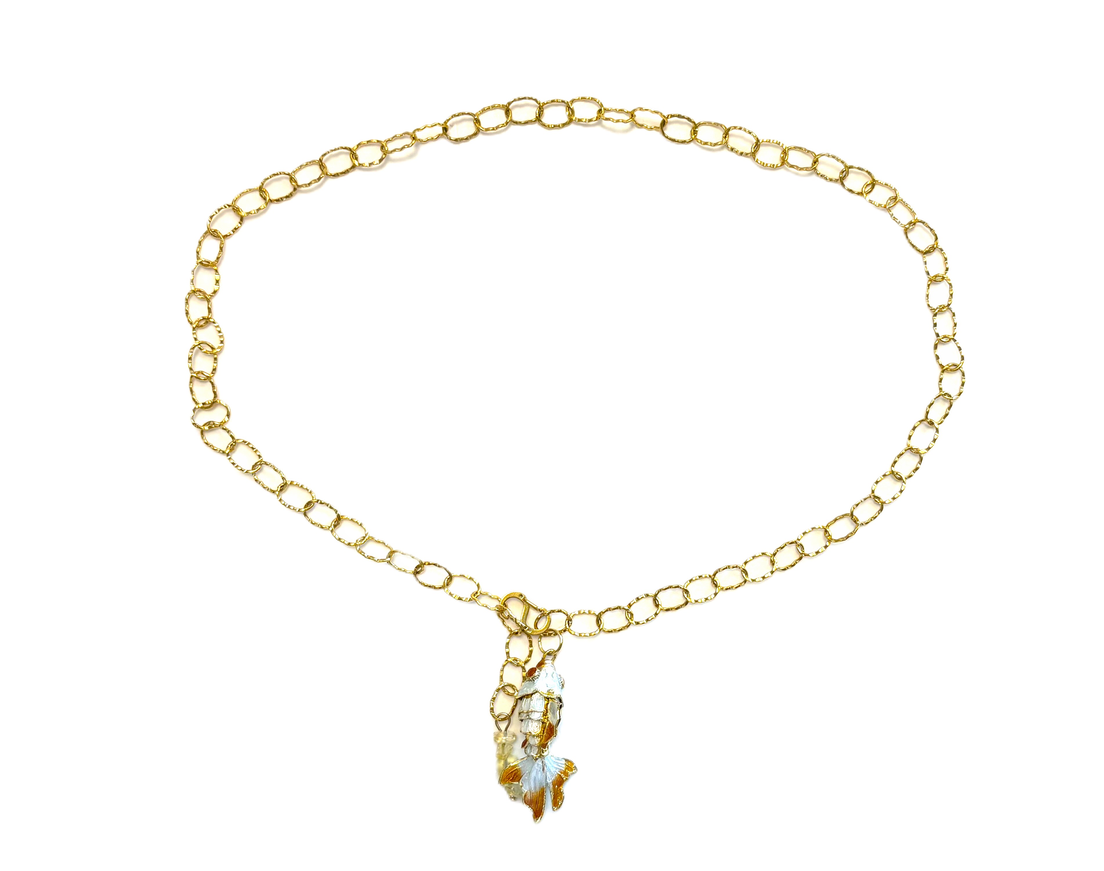 Ketting vis emaille cloisonné met citrien