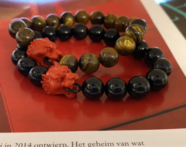 Heren armband tijgeroog met rode tijger