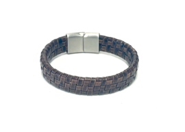 Heren armband bruin leer square gevlochten
