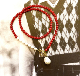 Ketting koraal met parels/goud