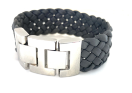 Heren armband gevlochten nappa leer breed airforce dark