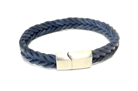 Heren armband blauw leer fishtail gevlochten