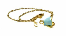 Ketting stainless steel goud met licht blauw theekopje