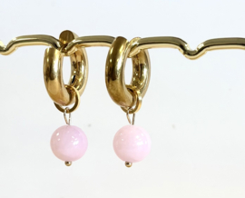Earrings gold light pink quartz